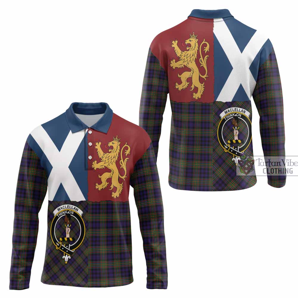 MacLellan (McLellan) Crest Tartan Long Sleeve Polo Shirt with Lion Rampant Saltire Style