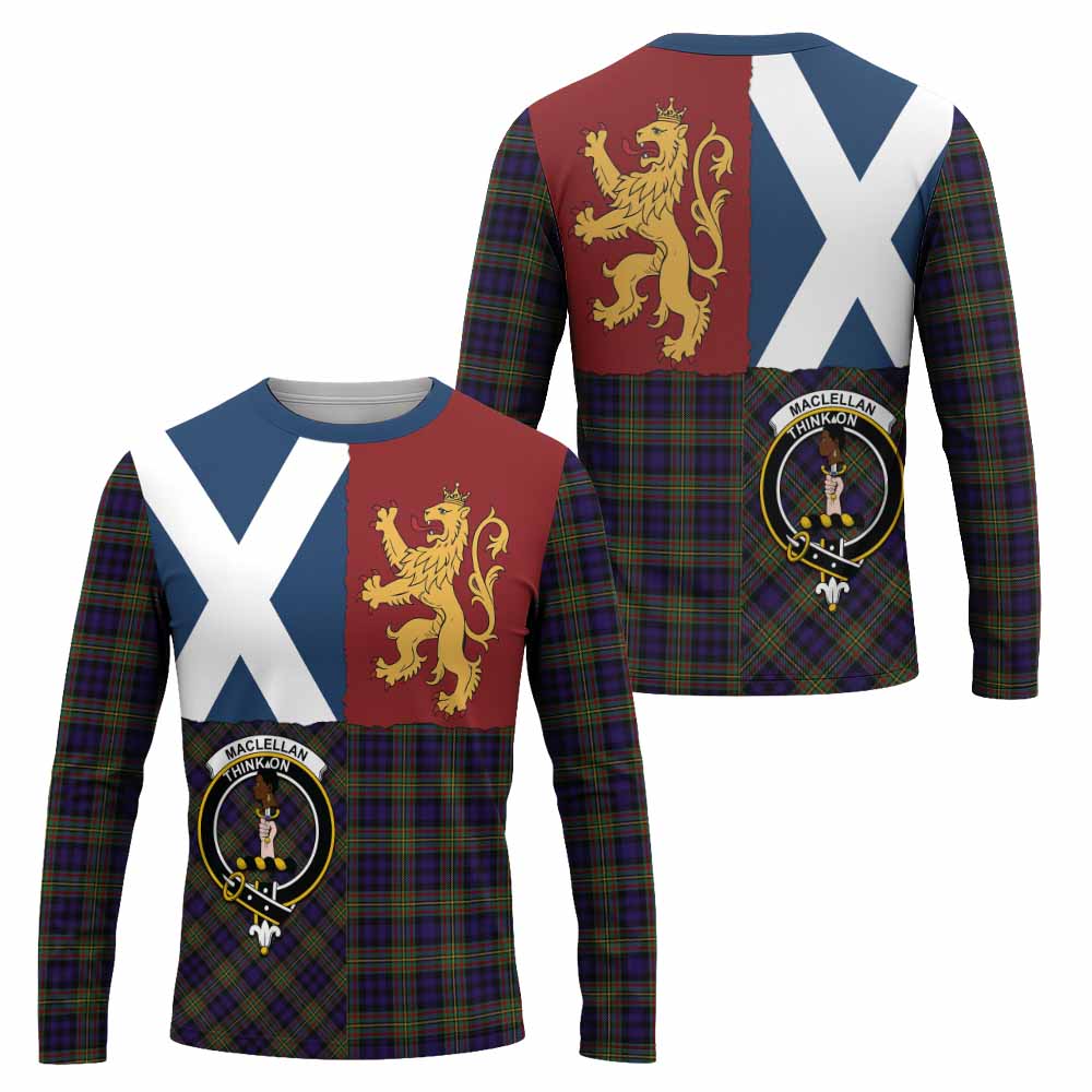 MacLellan (McLellan) Crest Tartan Long Sleeve T-Shirt with Lion Rampant Saltire Style