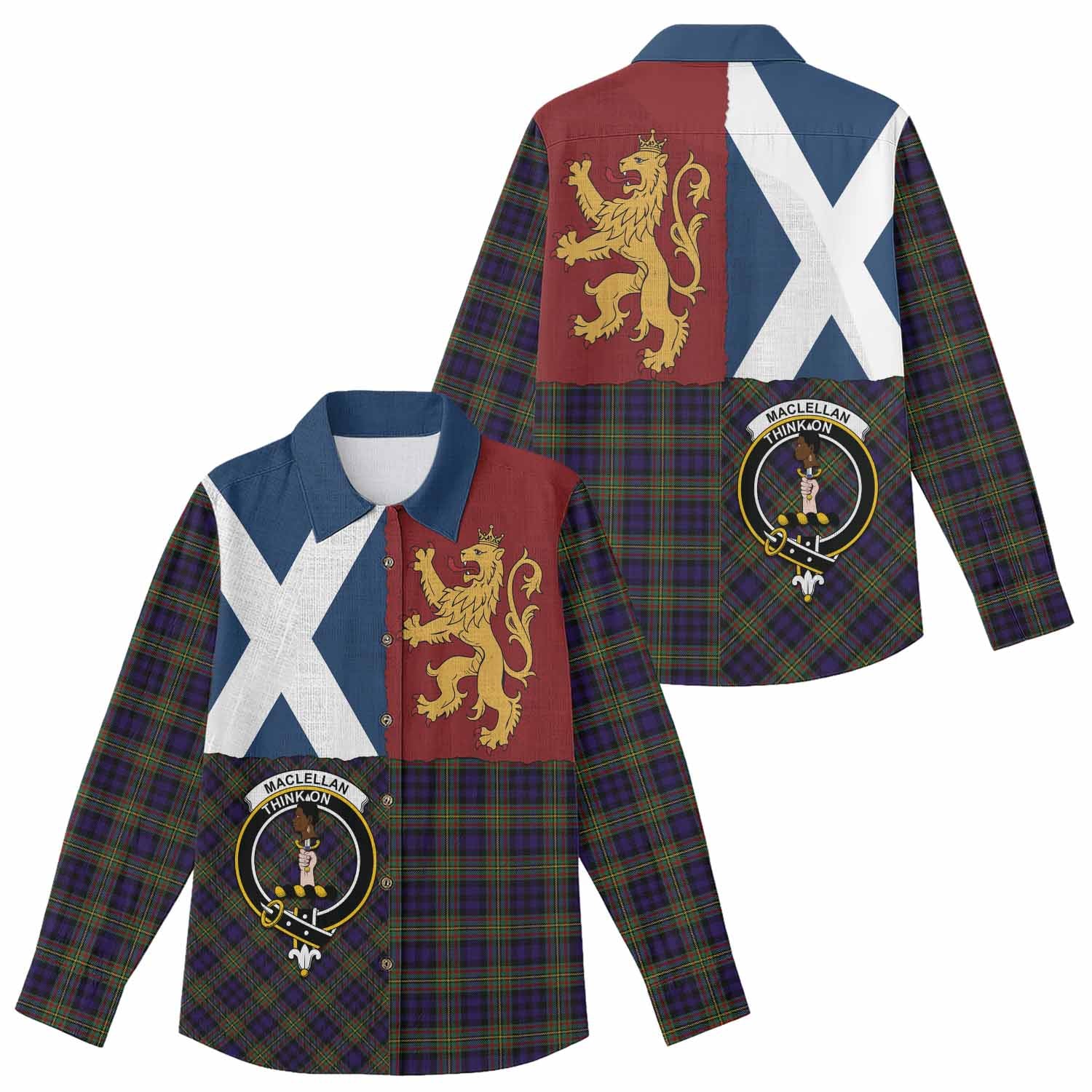 MacLellan (McLellan) Crest Tartan Women Casual Shirt with Lion Rampant Saltire Style