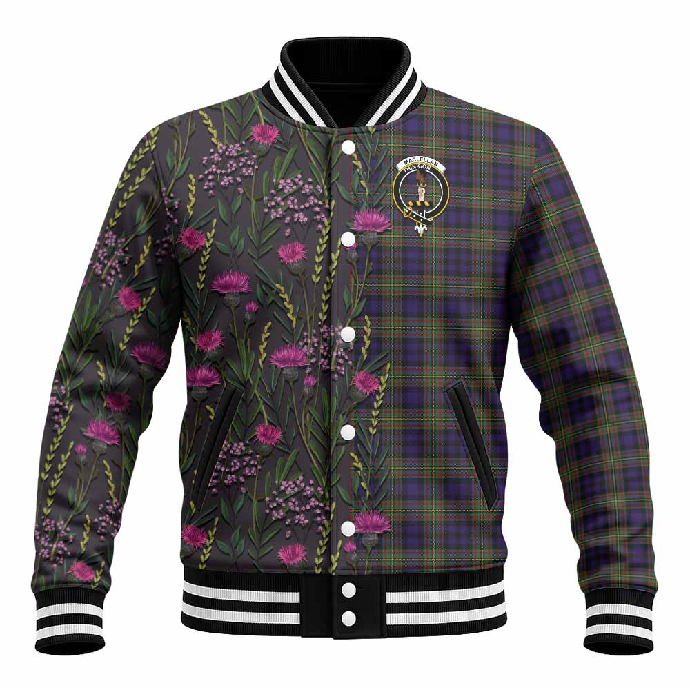 MacLellan (McLellan) Family Crest Tartan Baseball Jacket Scottish Thistle Flower Pattern Half Style - Tartan Vibes Clothing