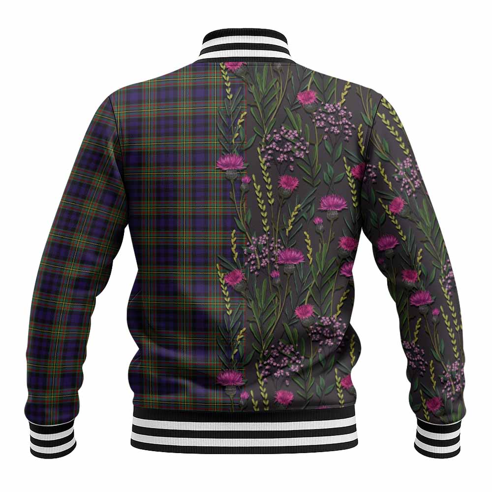 MacLellan (McLellan) Family Crest Tartan Baseball Jacket Scottish Thistle Flower Pattern Half Style - Tartan Vibes Clothing