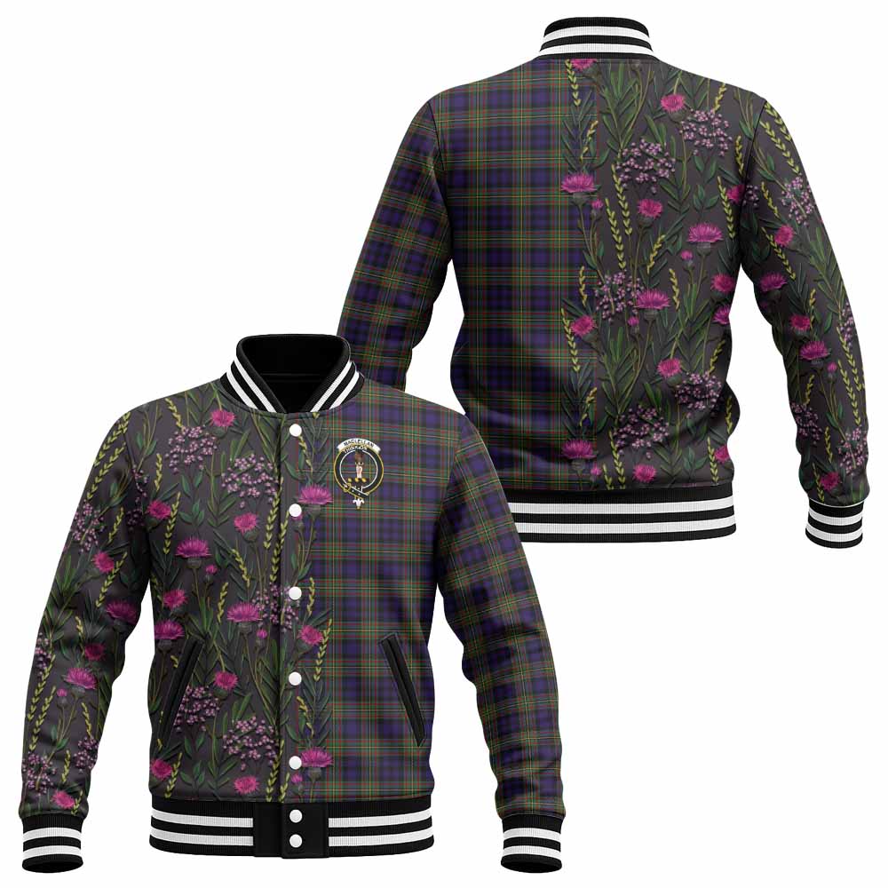 MacLellan (McLellan) Family Crest Tartan Baseball Jacket Scottish Thistle Flower Pattern Half Style - Tartan Vibes Clothing