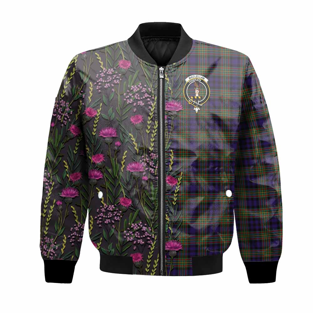 MacLellan (McLellan) Family Crest Tartan Bomber Jacket Scottish Thistle Flower Pattern Half Style - Tartan Vibes Clothing