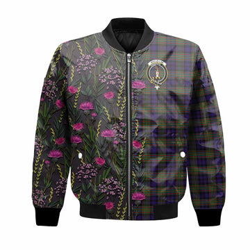 MacLellan (McLellan) Family Crest Tartan Bomber Jacket Scottish Thistle Flower Pattern Half Style