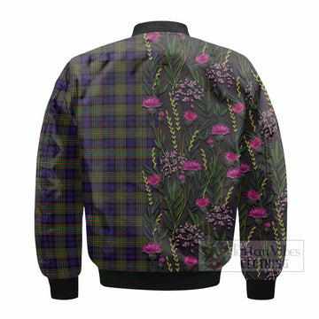 MacLellan (McLellan) Family Crest Tartan Bomber Jacket Scottish Thistle Flower Pattern Half Style