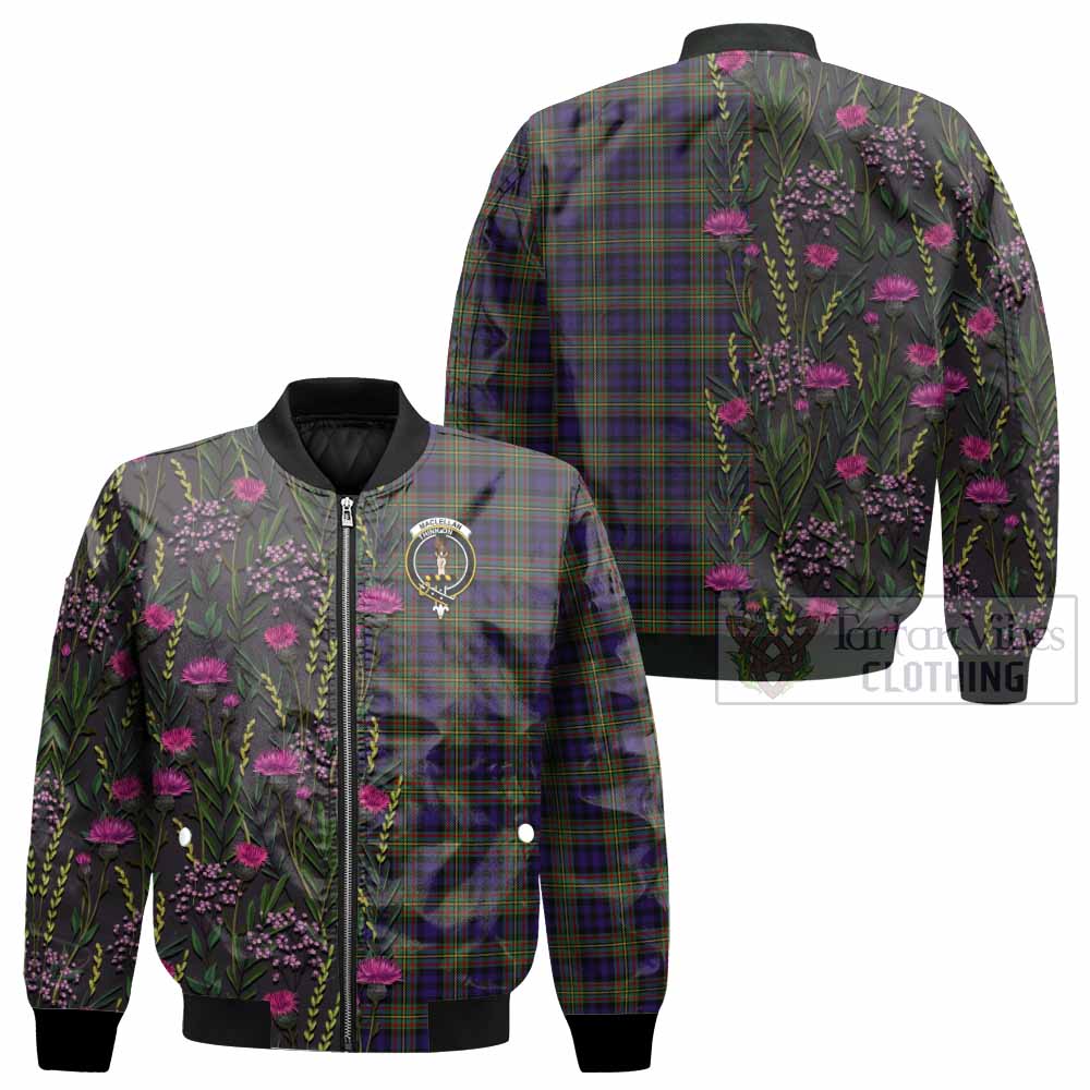 MacLellan (McLellan) Family Crest Tartan Bomber Jacket Scottish Thistle Flower Pattern Half Style - Tartan Vibes Clothing