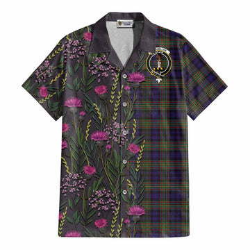 MacLellan (McLellan) Family Crest Tartan Cotton Hawaiian Shirt Scottish Thistle Flower Pattern Half Style - Tartan Vibes Clothing