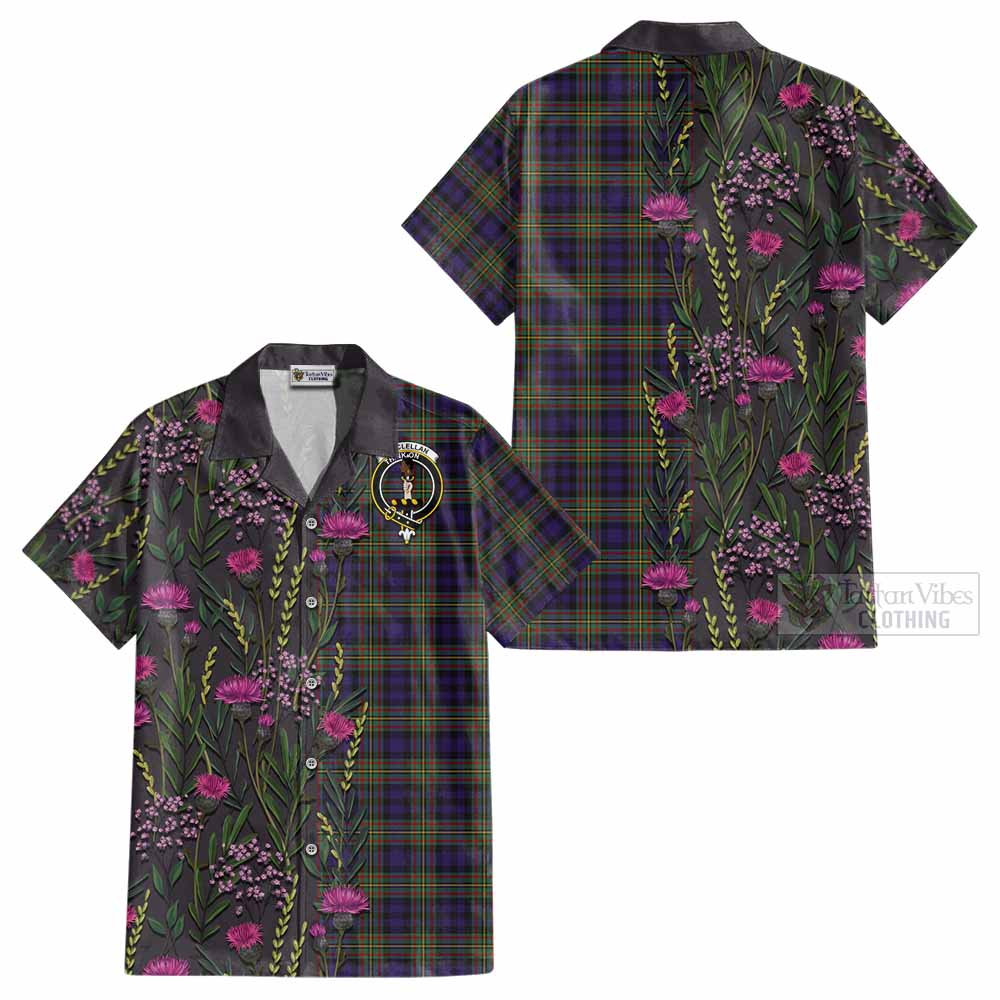 MacLellan (McLellan) Family Crest Tartan Cotton Hawaiian Shirt Scottish Thistle Flower Pattern Half Style - Tartan Vibes Clothing