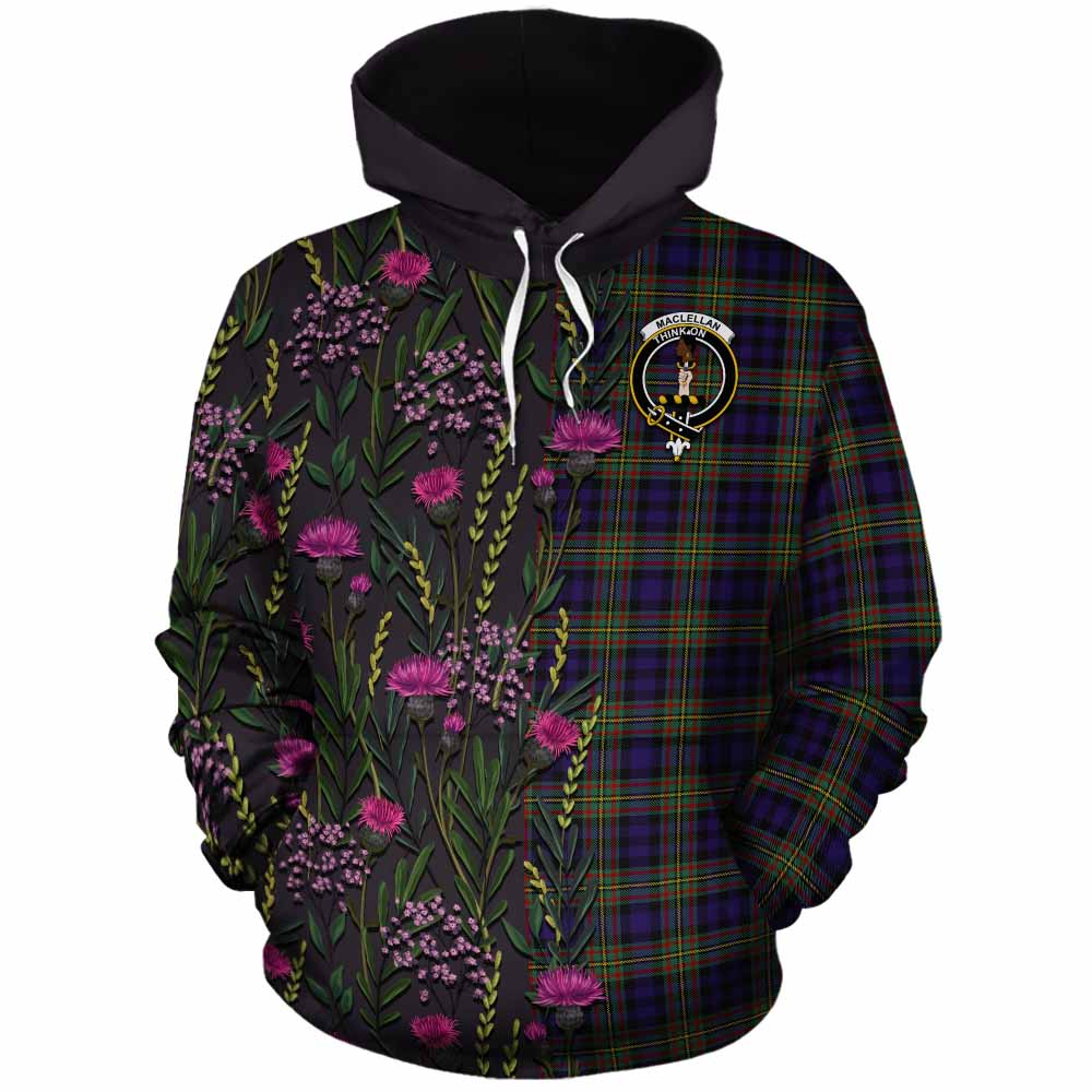 MacLellan (McLellan) Family Crest Tartan Cotton Hoodie Scottish Thistle Flower Pattern Half Style - Tartan Vibes Clothing