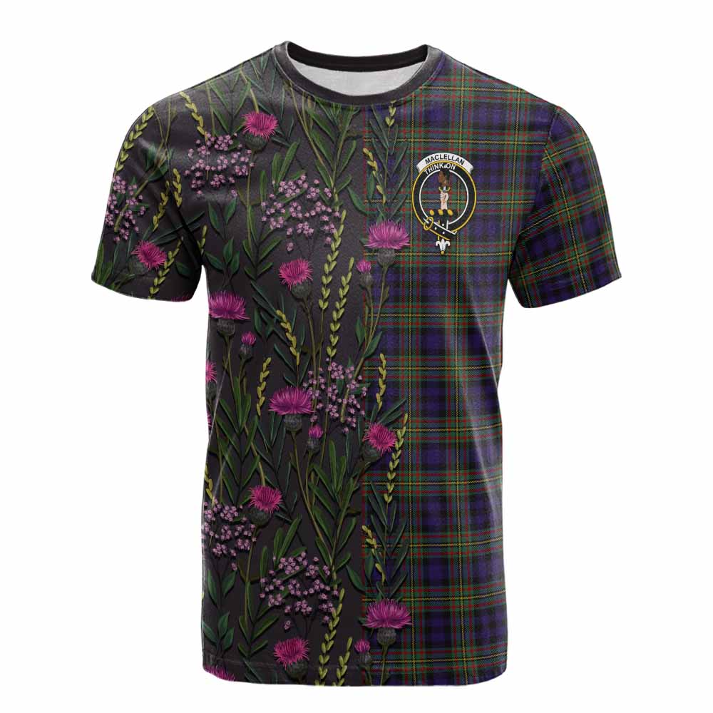 MacLellan (McLellan) Family Crest Tartan Cotton T-shirt Scottish Thistle Flower Pattern Half Style - Tartan Vibes Clothing