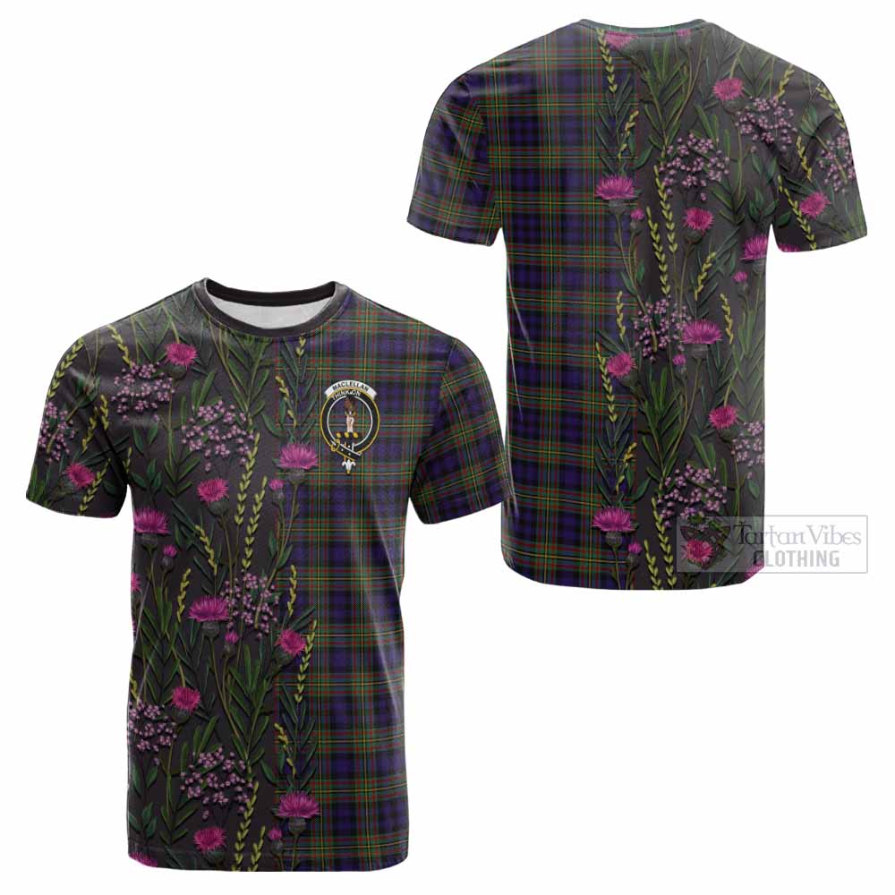 MacLellan (McLellan) Family Crest Tartan Cotton T-shirt Scottish Thistle Flower Pattern Half Style - Tartan Vibes Clothing