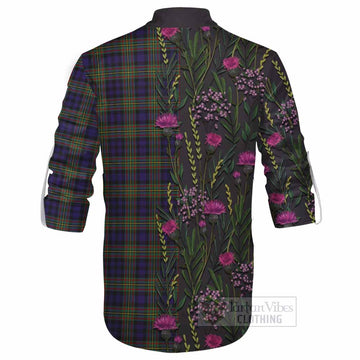 MacLellan (McLellan) Family Crest Tartan Ghillie Shirt Scottish Thistle Flower Pattern Half Style