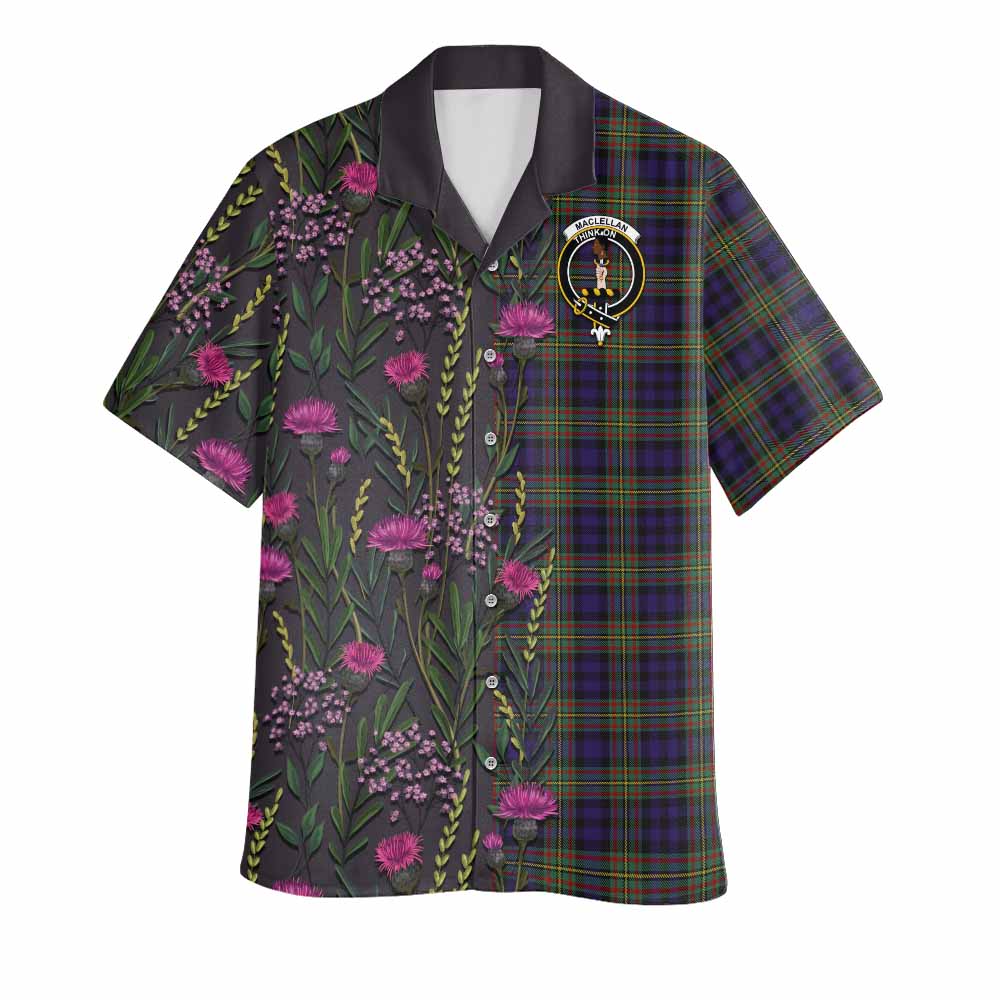 MacLellan (McLellan) Family Crest Tartan Hawaiian Shirt Scottish Thistle Flower Pattern Half Style - Tartan Vibes Clothing