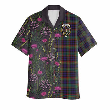 MacLellan (McLellan) Family Crest Tartan Hawaiian Shirt Scottish Thistle Flower Pattern Half Style