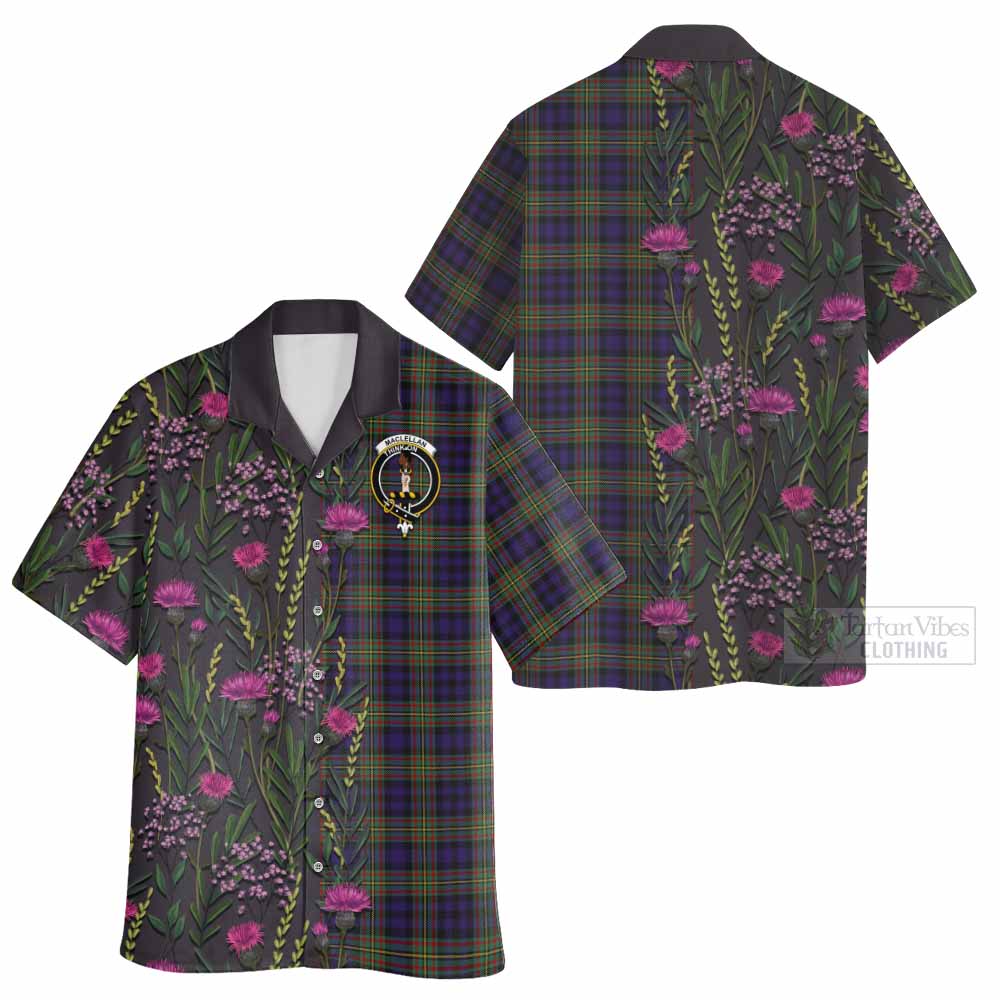 MacLellan (McLellan) Family Crest Tartan Hawaiian Shirt Scottish Thistle Flower Pattern Half Style - Tartan Vibes Clothing