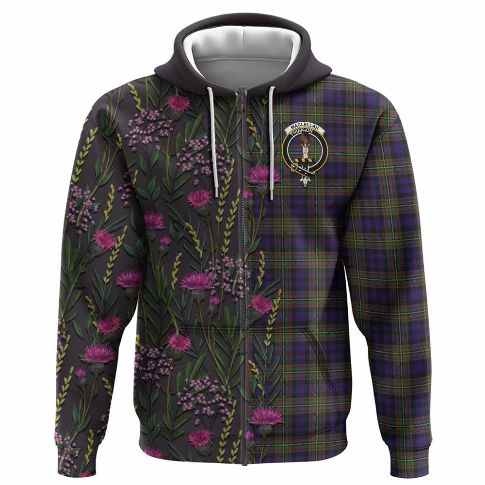 MacLellan (McLellan) Family Crest Tartan Hoodie Scottish Thistle Flower Pattern Half Style - Tartan Vibes Clothing