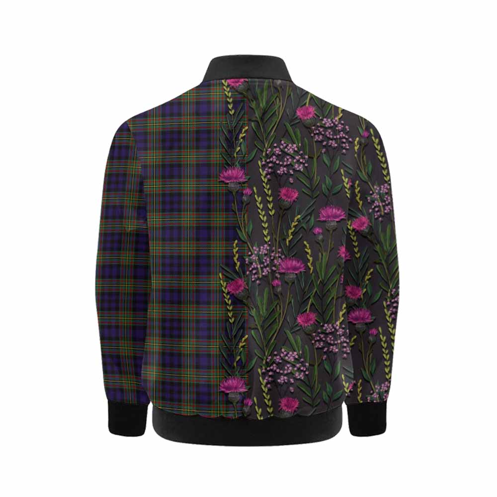 MacLellan (McLellan) Family Crest Tartan Kid Bomber Jacket Scottish Thistle Flower Pattern Half Style - Tartan Vibes Clothing