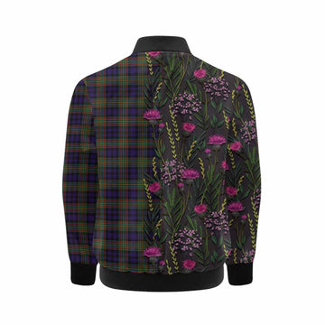 MacLellan (McLellan) Family Crest Tartan Kid Bomber Jacket Scottish Thistle Flower Pattern Half Style - Tartan Vibes Clothing