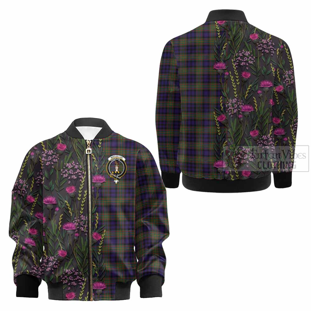 MacLellan (McLellan) Family Crest Tartan Kid Bomber Jacket Scottish Thistle Flower Pattern Half Style - Tartan Vibes Clothing
