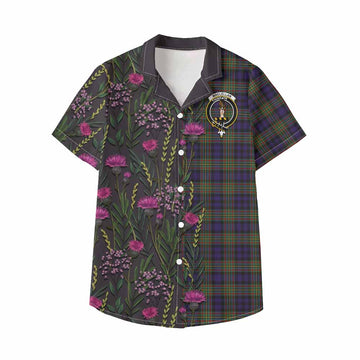 MacLellan (McLellan) Family Crest Tartan Kid Hawaiian Shirt Scottish Thistle Flower Pattern Half Style - Tartan Vibes Clothing