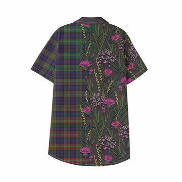 MacLellan (McLellan) Family Crest Tartan Kid Hawaiian Shirt Scottish Thistle Flower Pattern Half Style - Tartan Vibes Clothing