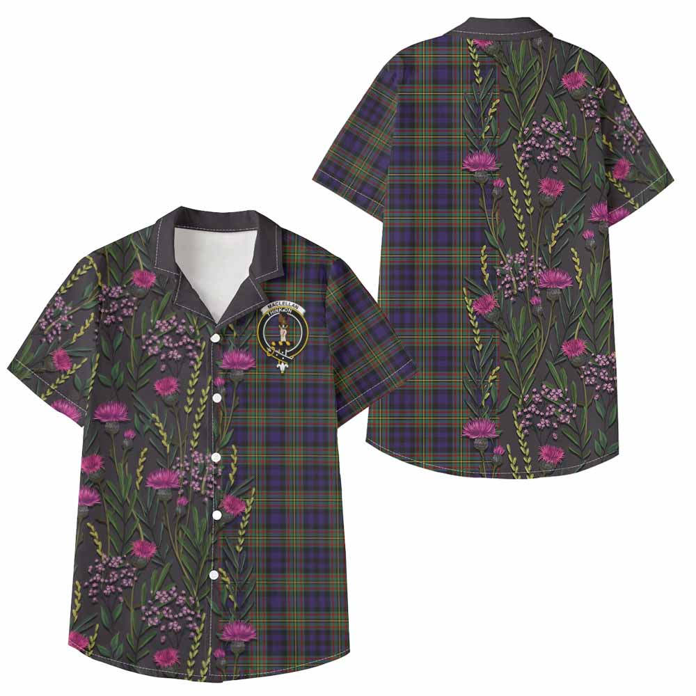 MacLellan (McLellan) Family Crest Tartan Kid Hawaiian Shirt Scottish Thistle Flower Pattern Half Style - Tartan Vibes Clothing