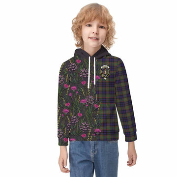 MacLellan (McLellan) Family Crest Tartan Kid Hoodie Scottish Thistle Flower Pattern Half Style - Tartan Vibes Clothing