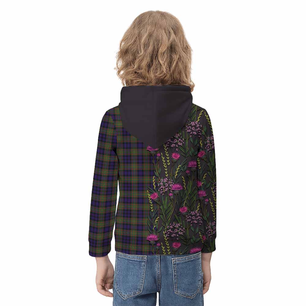 MacLellan (McLellan) Family Crest Tartan Kid Hoodie Scottish Thistle Flower Pattern Half Style - Tartan Vibes Clothing