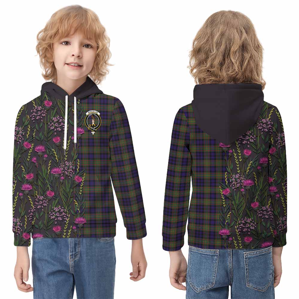 MacLellan (McLellan) Family Crest Tartan Kid Hoodie Scottish Thistle Flower Pattern Half Style - Tartan Vibes Clothing