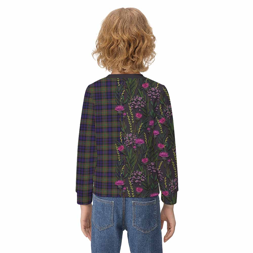 MacLellan (McLellan) Family Crest Tartan Kid Knitted Sweatshirt Scottish Thistle Flower Pattern Half Style - Tartan Vibes Clothing