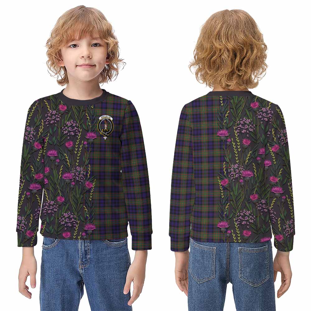 MacLellan (McLellan) Family Crest Tartan Kid Knitted Sweatshirt Scottish Thistle Flower Pattern Half Style - Tartan Vibes Clothing