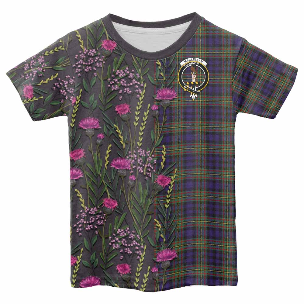 MacLellan (McLellan) Family Crest Tartan Kid T-shirt Scottish Thistle Flower Pattern Half Style - Tartan Vibes Clothing