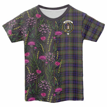 MacLellan (McLellan) Family Crest Tartan Kid T-shirt Scottish Thistle Flower Pattern Half Style