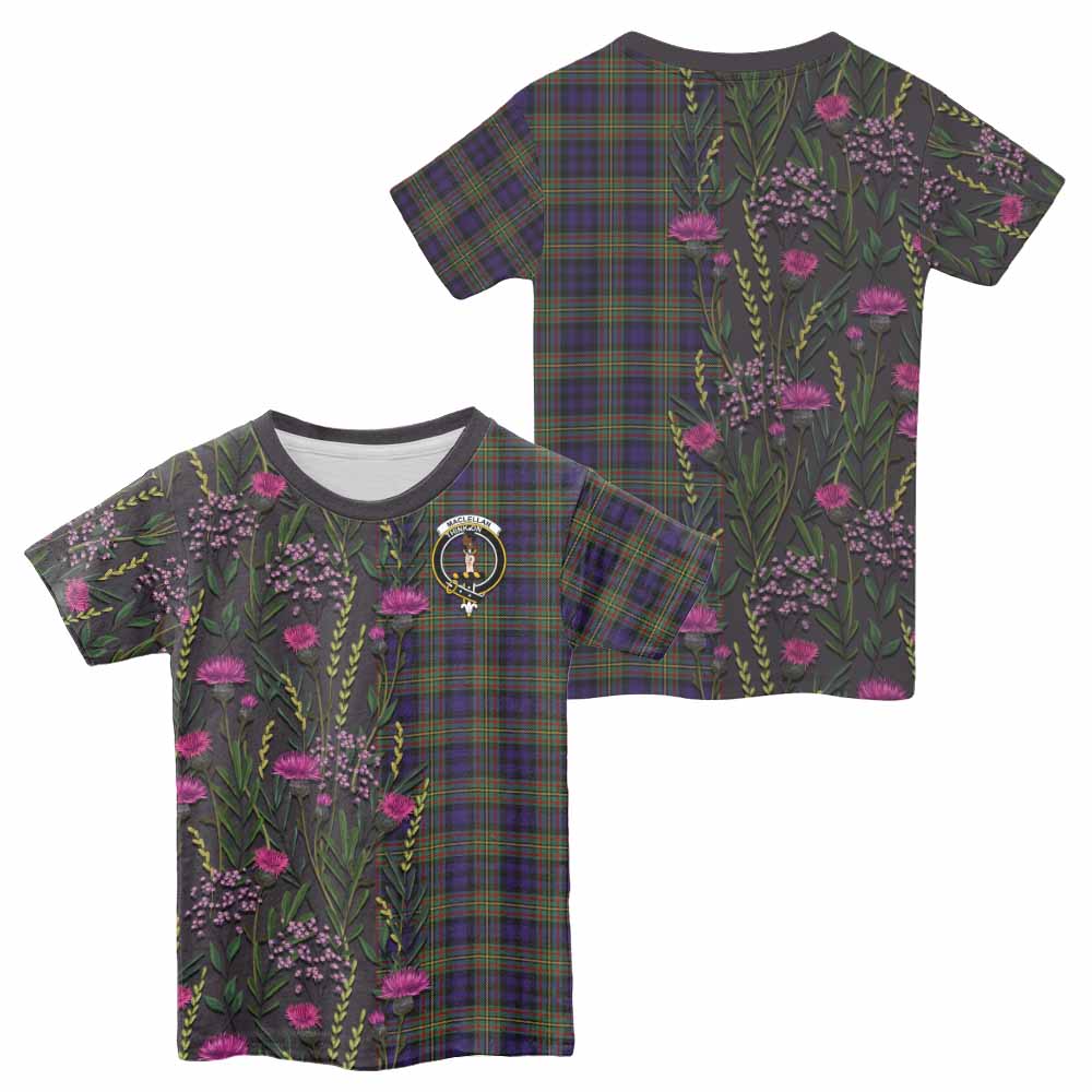 MacLellan (McLellan) Family Crest Tartan Kid T-shirt Scottish Thistle Flower Pattern Half Style - Tartan Vibes Clothing