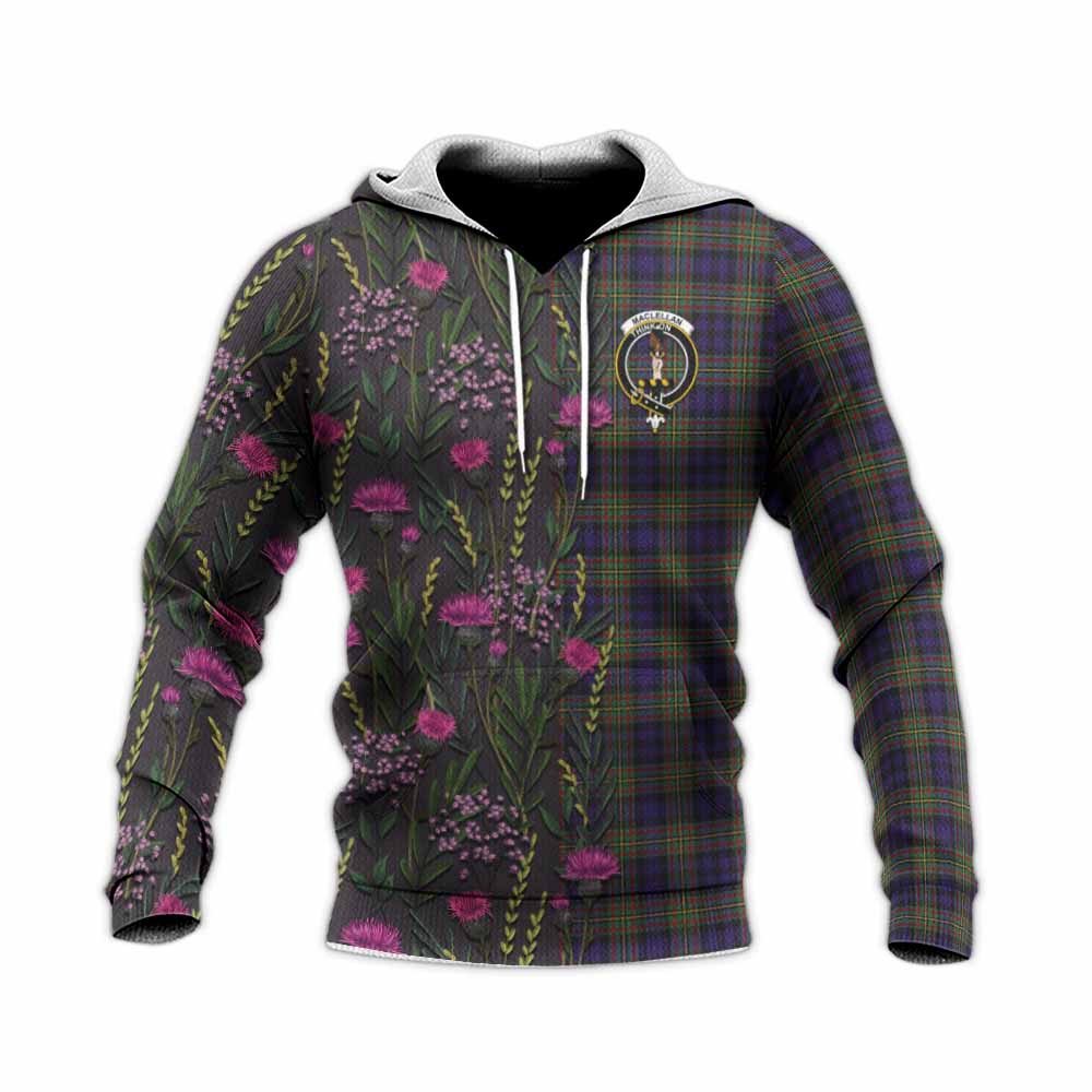 MacLellan (McLellan) Family Crest Tartan Knitted Hoodie Scottish Thistle Flower Pattern Half Style - Tartan Vibes Clothing