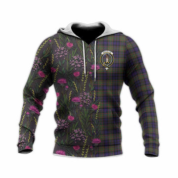 MacLellan (McLellan) Family Crest Tartan Knitted Hoodie Scottish Thistle Flower Pattern Half Style