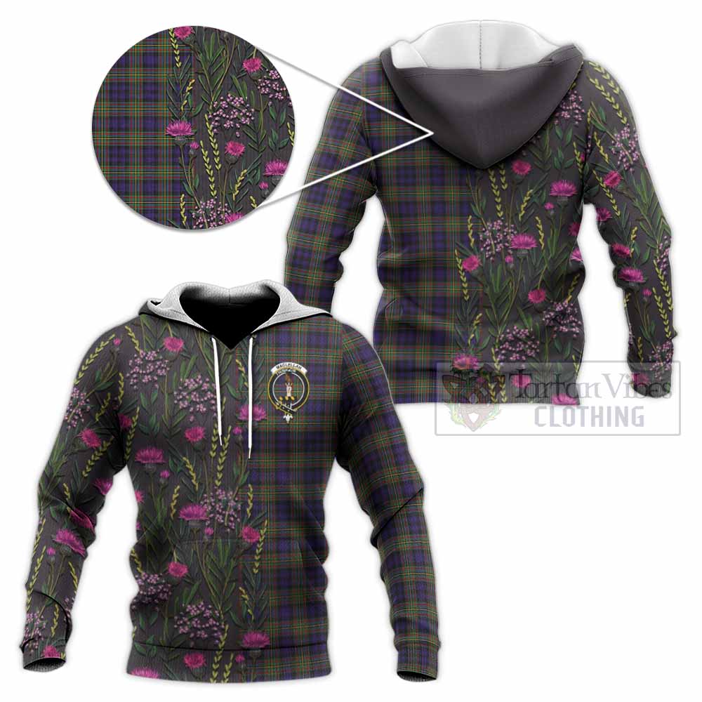 MacLellan (McLellan) Family Crest Tartan Knitted Hoodie Scottish Thistle Flower Pattern Half Style - Tartan Vibes Clothing