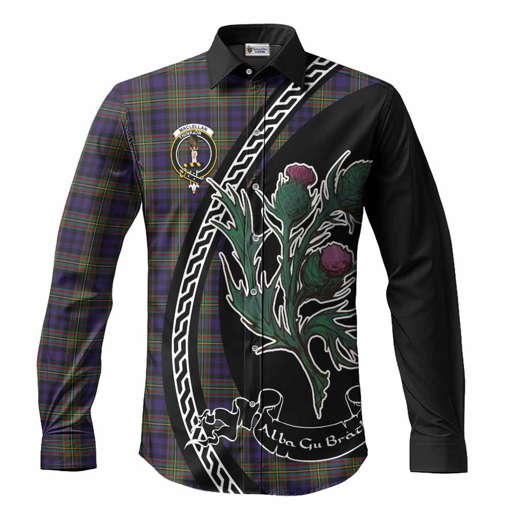 MacLellan (McLellan) Family Crest Tartan Long Sleeve Button Shirts Alba Thistle Inspired - Tartan Vibes Clothing