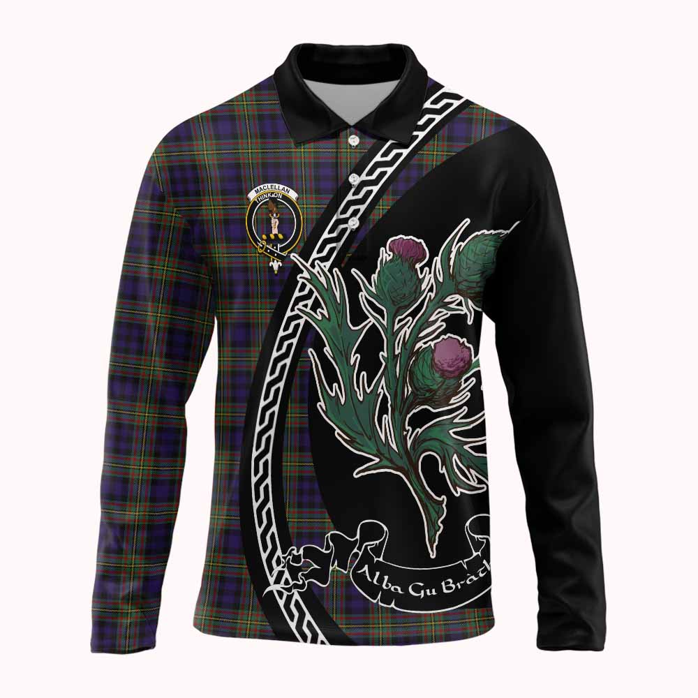 MacLellan (McLellan) Family Crest Tartan Long Sleeve Polo Shirt Alba Thistle Inspired - Tartan Vibes Clothing