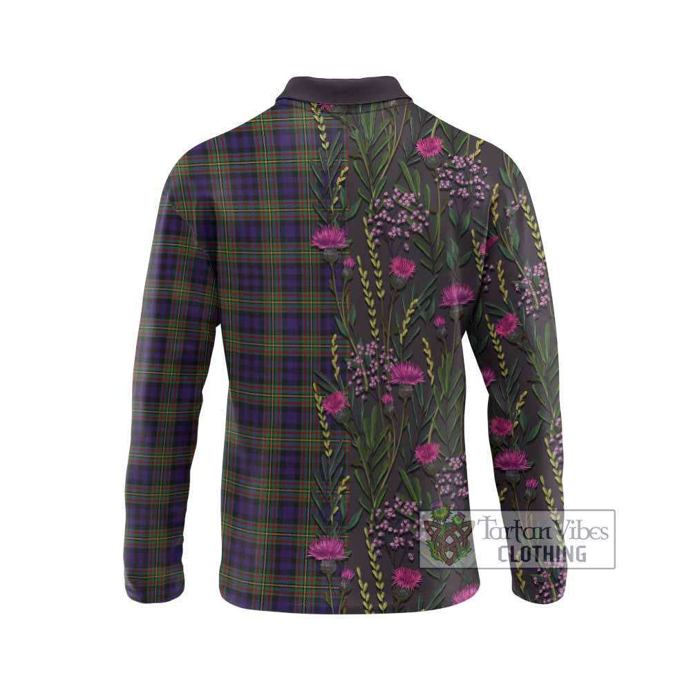 MacLellan (McLellan) Family Crest Tartan Long Sleeve Polo Shirt Scottish Thistle Flower Pattern Half Style - Tartan Vibes Clothing