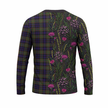 MacLellan (McLellan) Family Crest Tartan Long Sleeve T-Shirt Scottish Thistle Flower Pattern Half Style - Tartan Vibes Clothing