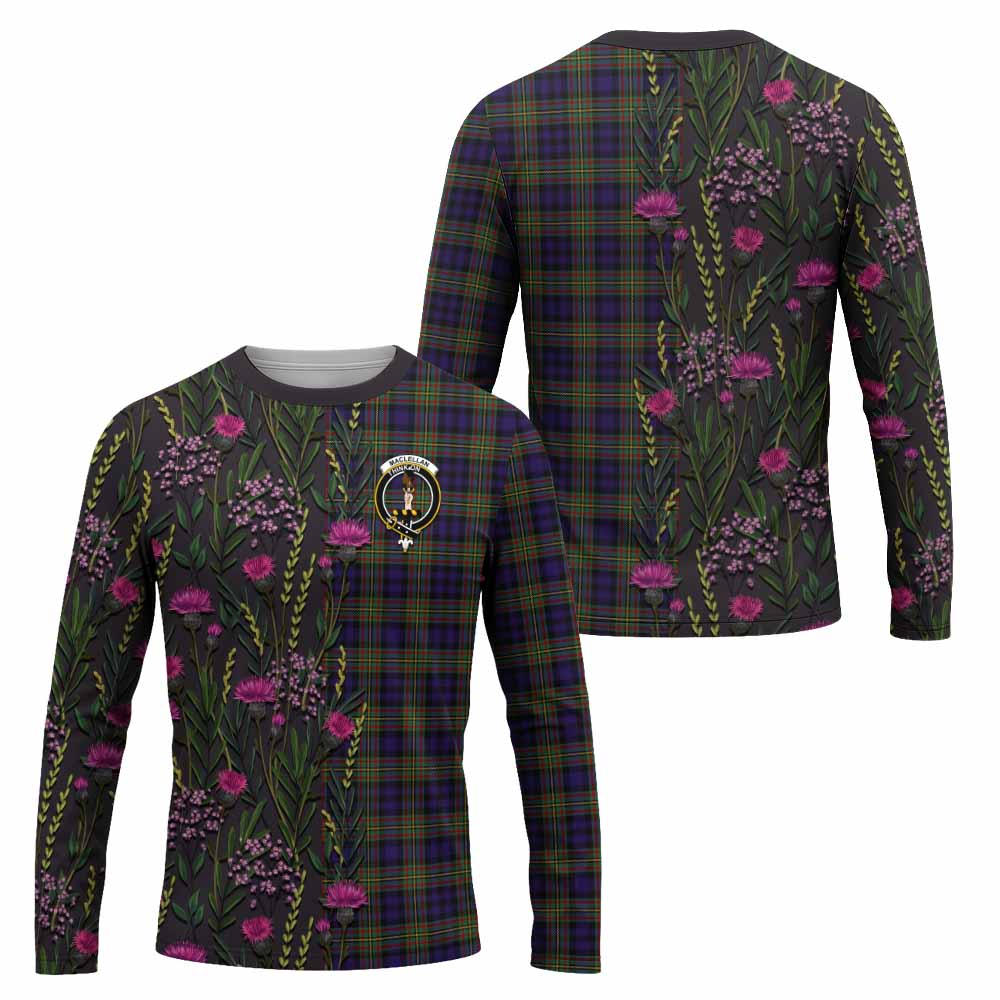 MacLellan (McLellan) Family Crest Tartan Long Sleeve T-Shirt Scottish Thistle Flower Pattern Half Style - Tartan Vibes Clothing
