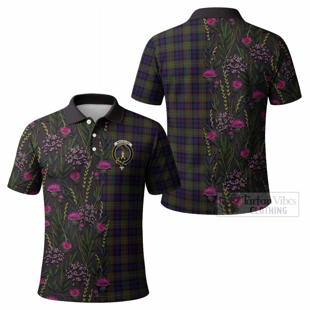 MacLellan (McLellan) Family Crest Tartan Polo Shirt Scottish Thistle Flower Pattern Half Style - Tartan Vibes Clothing