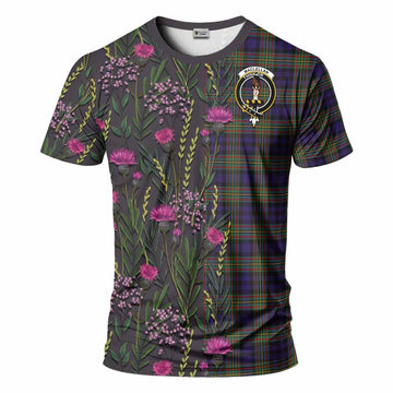 MacLellan (McLellan) Family Crest Tartan T-Shirt Scottish Thistle Flower Pattern Half Style