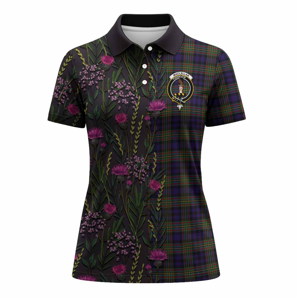 MacLellan (McLellan) Family Crest Tartan Women Polo Shirt Scottish Thistle Flower Pattern Half Style - Tartan Vibes Clothing