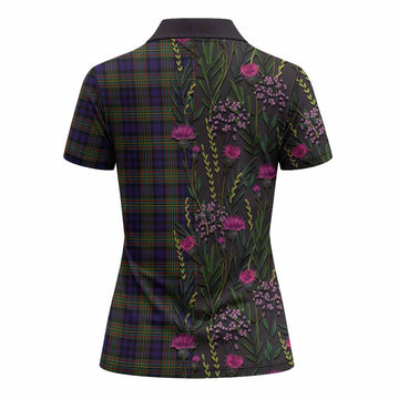 MacLellan (McLellan) Family Crest Tartan Women Polo Shirt Scottish Thistle Flower Pattern Half Style