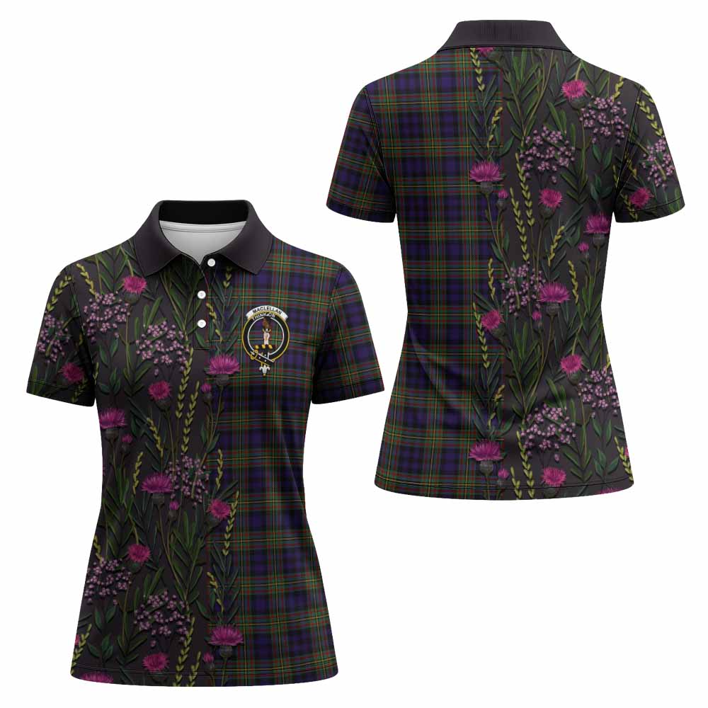 MacLellan (McLellan) Family Crest Tartan Women Polo Shirt Scottish Thistle Flower Pattern Half Style - Tartan Vibes Clothing