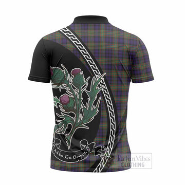 MacLellan (McLellan) Family Crest Tartan Zipper Polo Shirt Alba Thistle Inspired