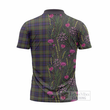MacLellan (McLellan) Family Crest Tartan Zipper Polo Shirt Scottish Thistle Flower Pattern Half Style