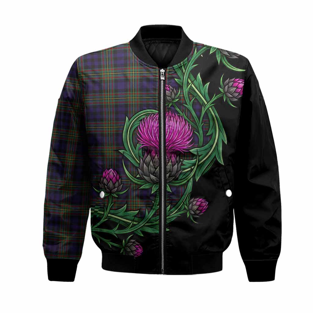 MacLellan (McLellan) Tartan Bomber Jacket Resilient Scottish Thistle Unisex Black - Tartan Vibes Clothing
